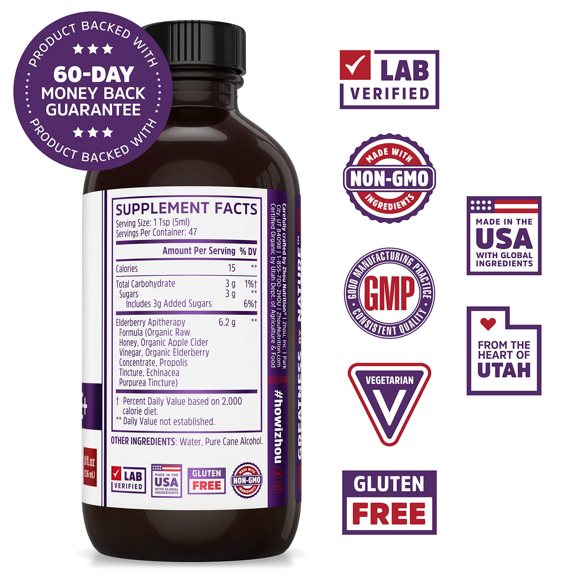Zhou Nutrition Elderberry Syrup, Immune System Booster with Organic Elderberry Syrup Zhou NutritionBuy Supplements Australia