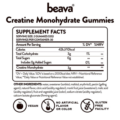 Creatine Monohydrate Gummies - 30 Servings - Vegan Creatine Chews for Muscle Growth, Muscle Recovery, Workout Recovery, Anaerobic Endurance - No Loading Phase - No Bloating - Strawberry - No Sugar beavaBuy Supplements Australia