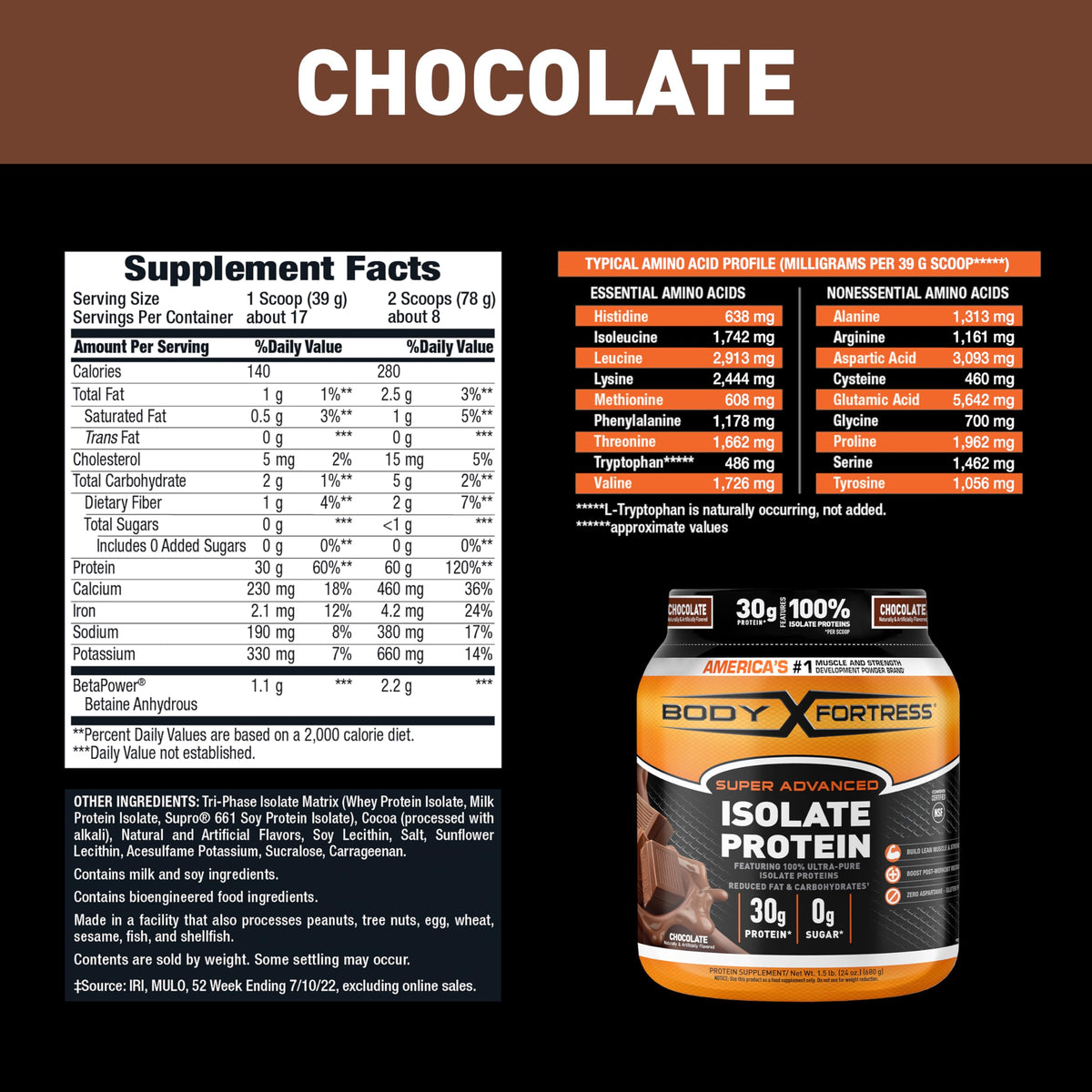 Body Fortress Super Advanced Isolate Protein, Chocolate Protein Powder Supplement Body FortressBuy Supplements Australia
