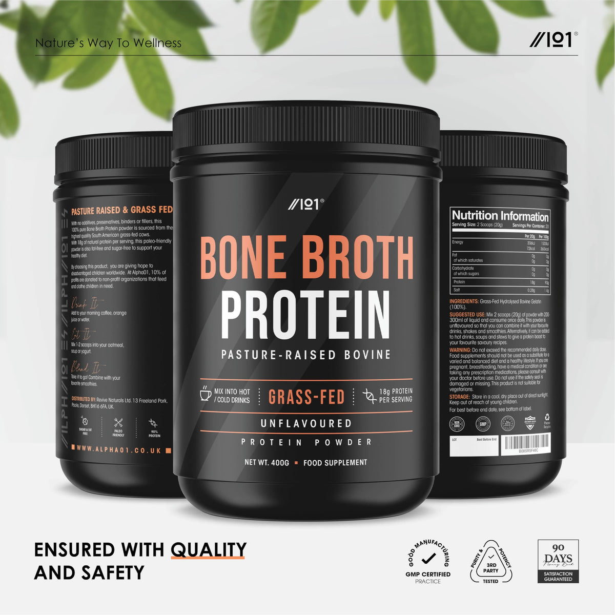 Bone Broth Beef Protein Powder - 400g - Unflavoured - 100% Grass-Fed & Pasture Raised Beef ALPHA01Buy Supplements Australia