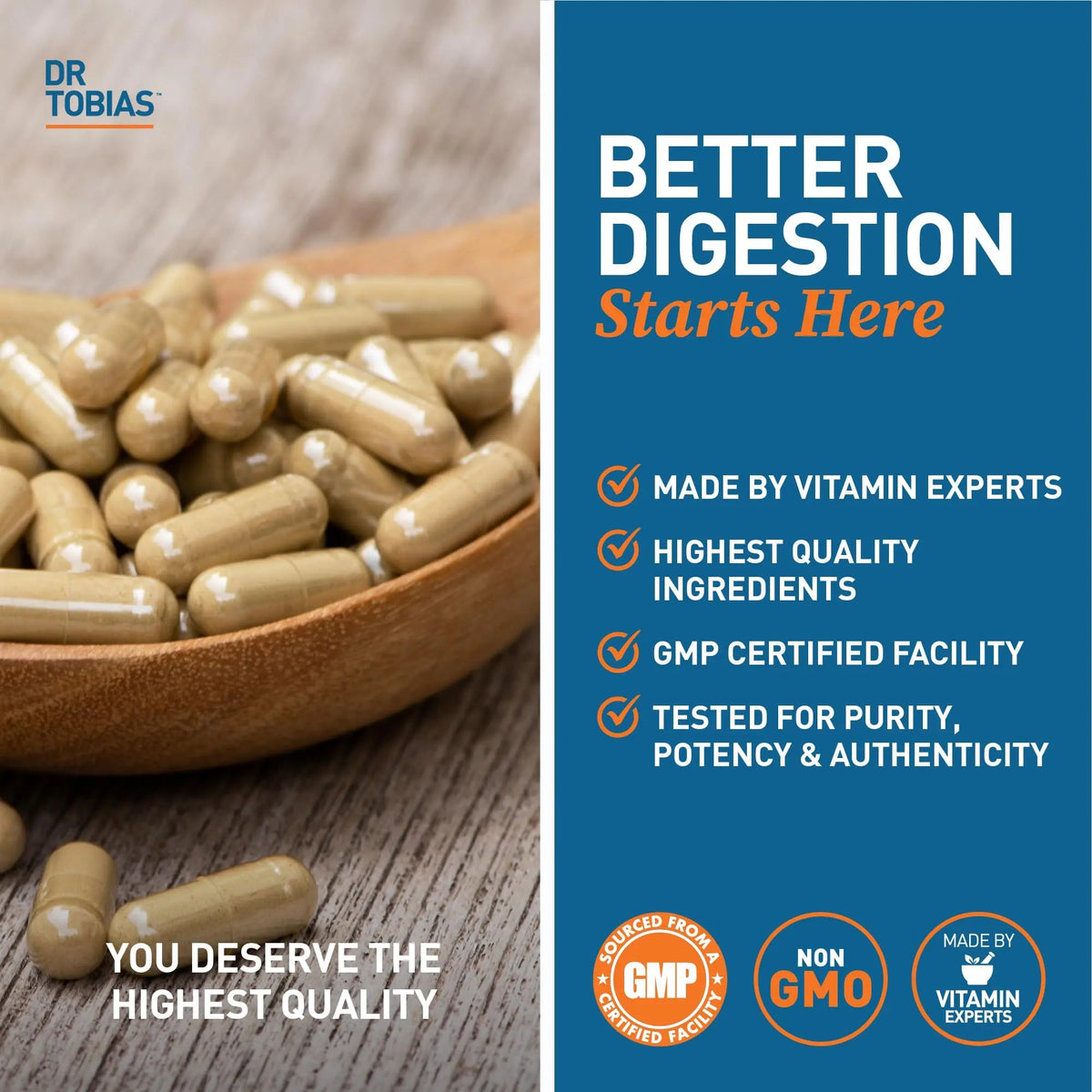 Dr. Tobias Digestive Enzymes with Probiotics, Prebiotics and Postbiotics Bromelain, Amylase, Lipase, for Better Digestion & Immune Function, 60 Capsules, 30 Servings (2 Daily) Dr. TobiasBuy Supplements Australia