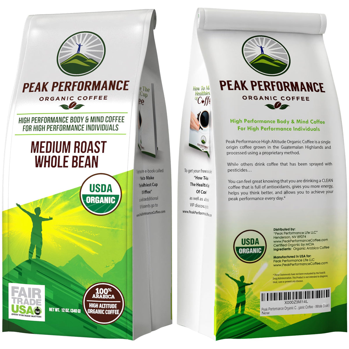 Peak Performance High Altitude Organic Coffee - Fair Trade, Low Acid, Non GMO, and Beans Full of Antioxidants - Medium Roast Smooth Tasting USDA Certified Organic Whole Bean Coffee Bag 12 oz Peak PerformanceBuy Supplements Australia