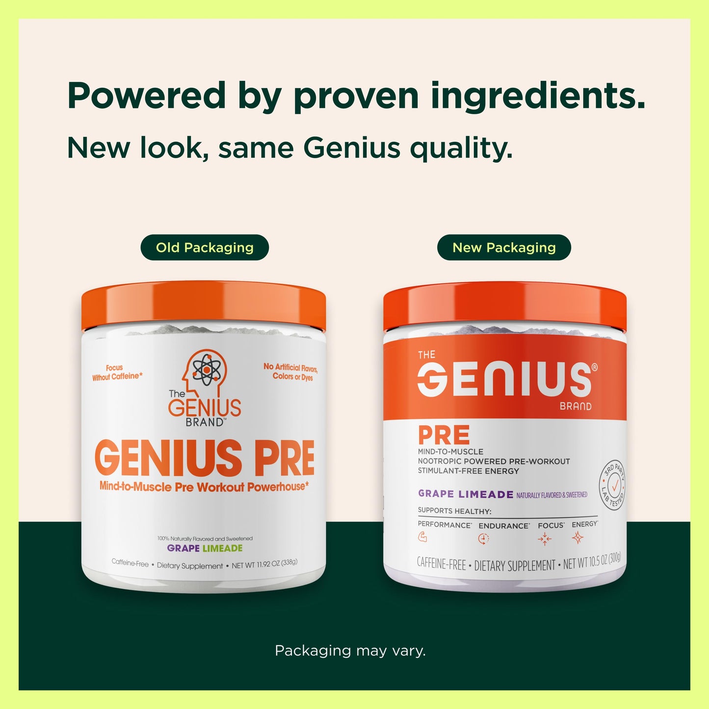Genius Pre Caffeine-Free Pre Workout Boosted Energy, Focus, Performance Nootropic Formula AlphaSize, Citrulline Malate, CarnoSyn Beta Alanine Endurance, Stamina, Recovery, 20 Servings - Grape Limeade The Genius BrandBuy Supplements Australia