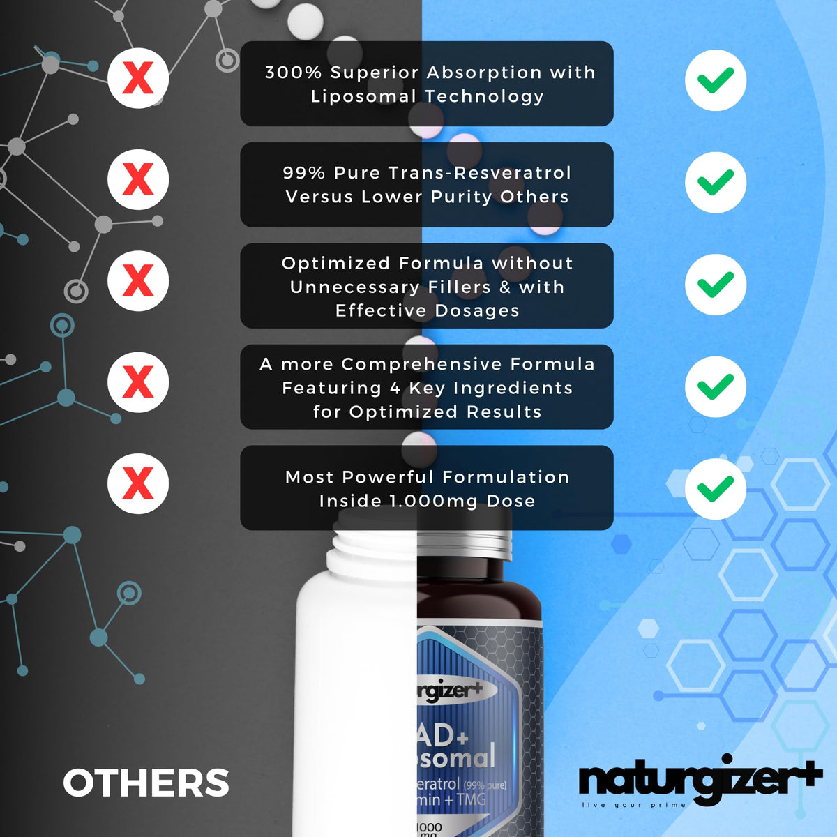naturgizer+ Liposomal NAD+ Supplement with Resveratrol, TMG & Vitamin B3 | 4-in-1 Healthy Aging & Cellular Energy Support | High Absorption NAD Plus for Men & Women Over 40 | 120 Capsules naturgizer+Buy Supplements Australia
