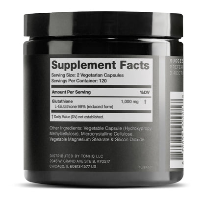 Toniiq Ultra High Strength Glutathione Capsules - 1000mg Concentrated Formula - 98%+ Highly Purified and Bioavailable - Non-GMO Fermentation - 240 Capsules Reduced Glutathione Supplement Toniiq buy supplements Au