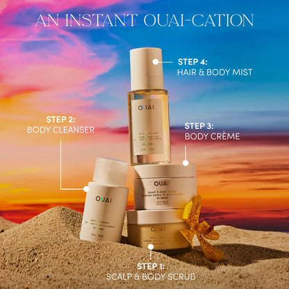 OUAI St. Barts Travel Bundle - Includes Travel Size Scalp & Body Scrub, Foaming Shower Gel, Hydrating Cream, and Hair & Body Mist (4 Count, 3.4 Oz/3.4 Oz/3 Oz/3.3 Oz) OUAIBuy Supplements Australia