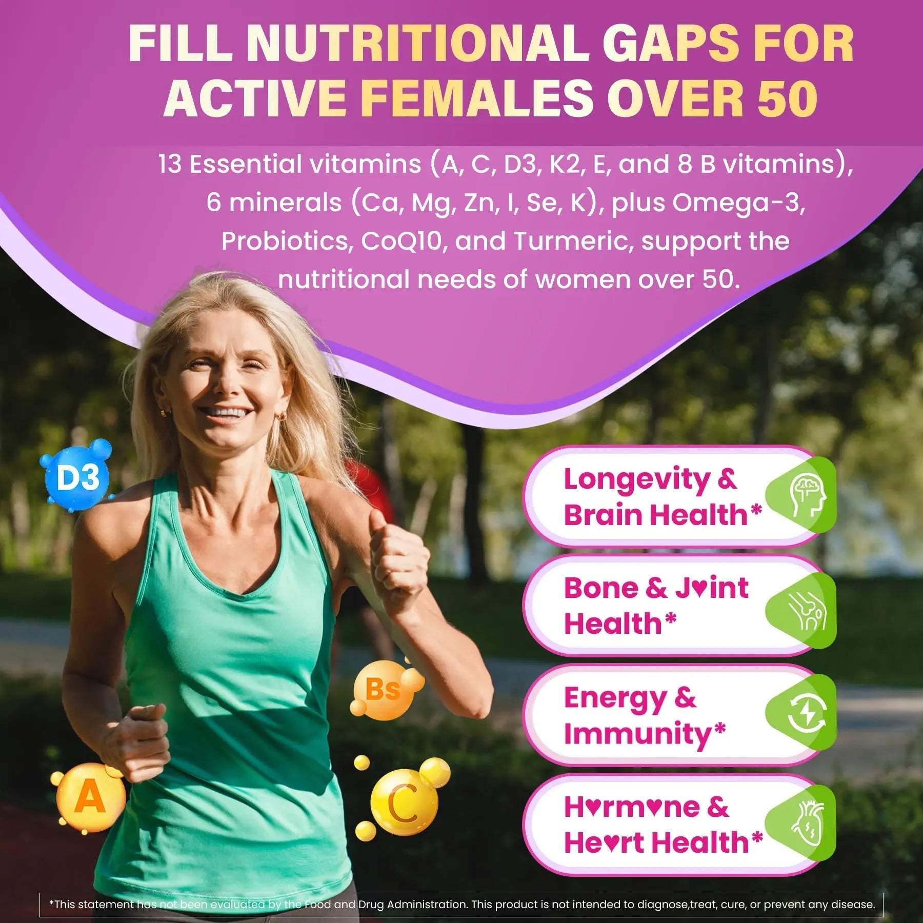 Multivitamin for Women 50 Plus Gummies, Vegan Omega 3, Methylfolate, Calcium, D3 K2, CoQ10, Daily Vitamin A C E, Methylated B12, Biotin, B Complex Nextdia