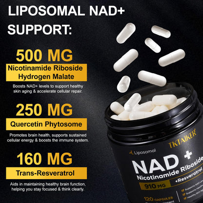 TKTALKER NAD Supplement, 910MG Liposomal Nicotinamide Riboside with Resveratrol & Quercetin, Anti-Aging, Cellular Energy, Mental Focus & Stamina & Healthy, Women & Men, 120 Capsules TKTALKERBuy Supplements Australia