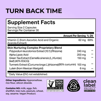 HUM Turn Back Time Turmeric Supplement for Youthful Looking Skin Support with Green Tea Extract, Lutein & Polyphenols, Skin Care Aging & Collagen Support Capsules for Even Tone, 60 Vegan Capsules HUMBuy Supplements Australia