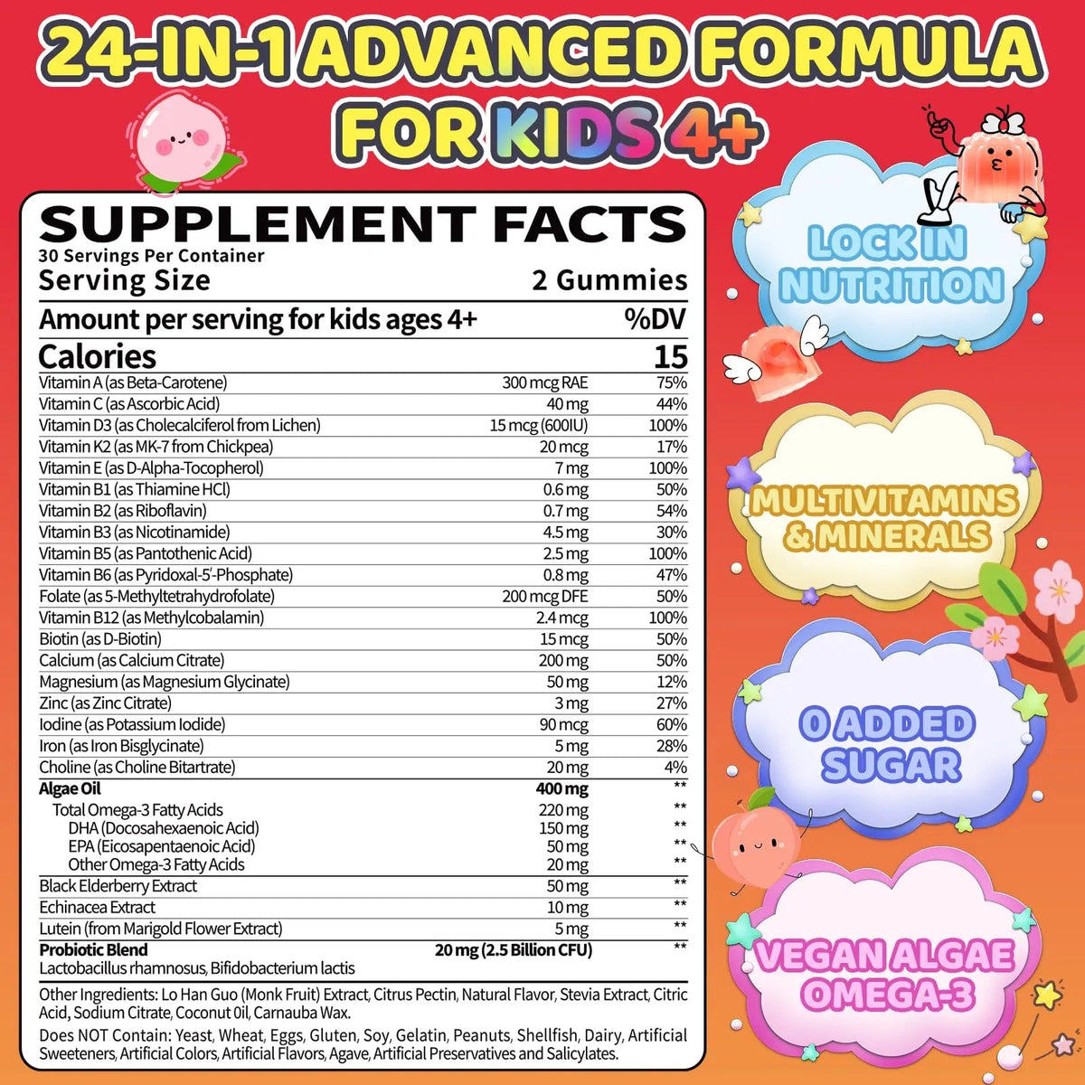 Fajeckma Organic Kids Multivitamin Gummies: Sugar Free Multi Vitamin Gummy with Vitamins D3 Iron Omega Probiotic Elderberry Calcium Zinc Dha Fajeckma