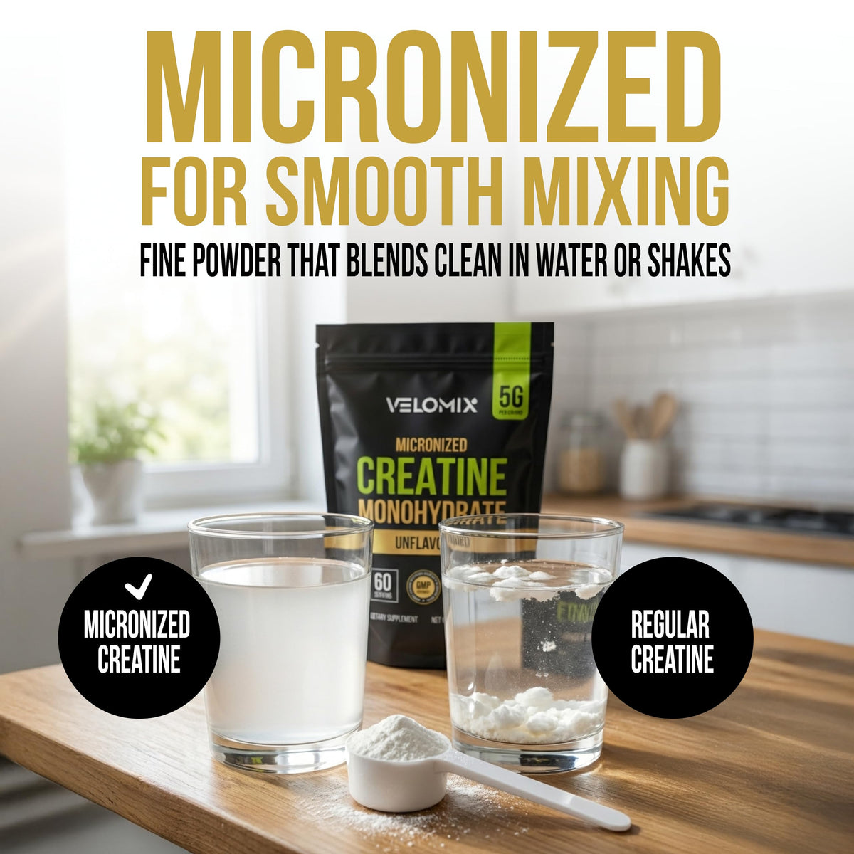 VELOMIX Micronized Creatine Monohydrate Powder - 100% Pure Creatine Powder Unflavored and Easy to Mix | Supports Muscle Growth, Recovery, and Strength | 5000mg Per Serv (5g) - 60 Servings VELOMIXBuy Supplements Australia
