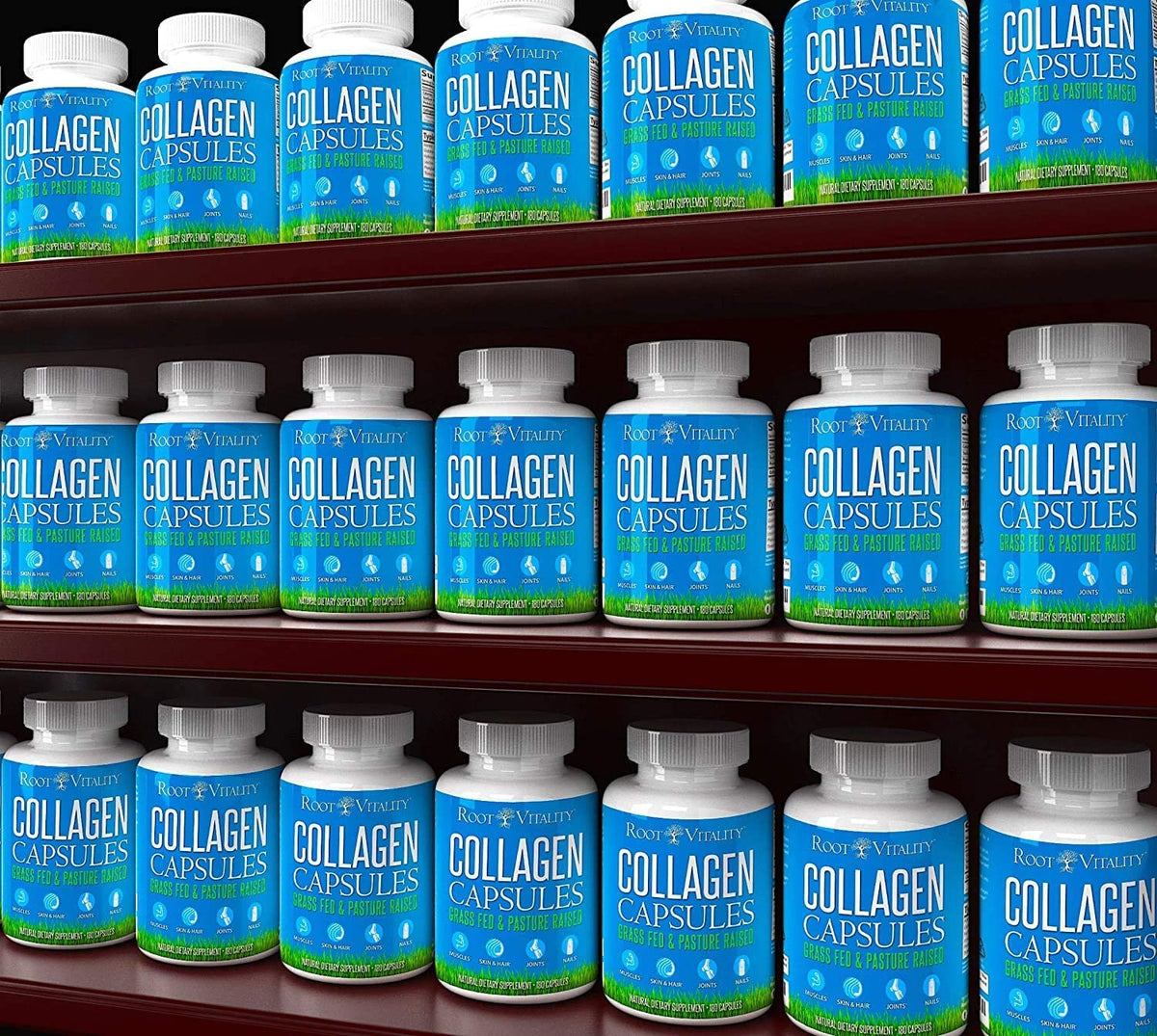 Root Vitality Collagen Peptides Capsules - Grass-Fed, Pasture-Raised Hydrolyzed Protein Supplement for Skin, Hair, & Nails - Non-GMO, Zero Sugar Daily Pills for Men & Women (180 Capsules) Root VitalityBuy Supplements Australia