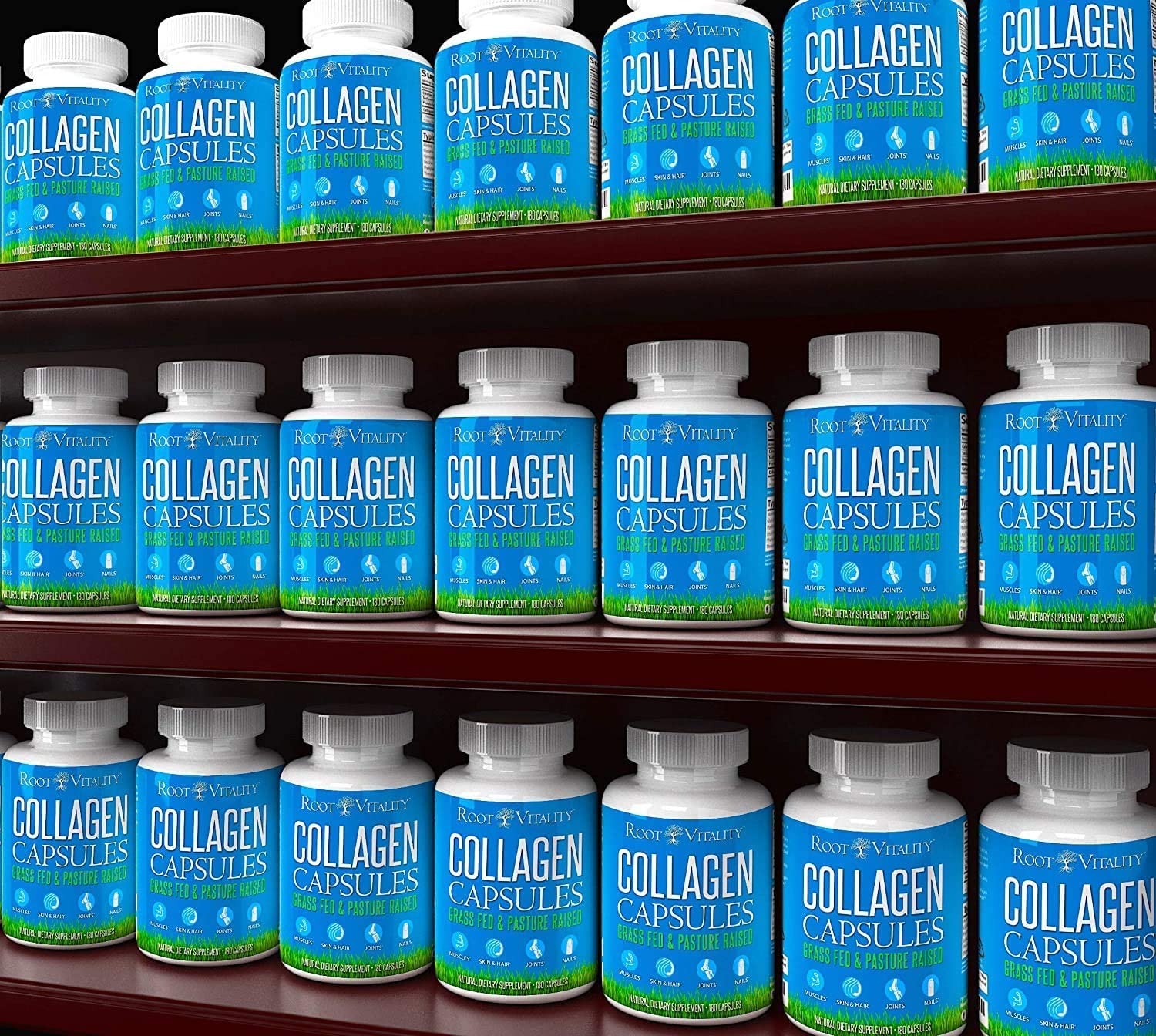 Root Vitality Collagen Peptides Capsules - Grass-Fed, Pasture-Raised Hydrolyzed Protein Supplement for Skin, Hair, & Nails - Non-GMO, Zero Sugar Daily Pills for Men & Women (180 Capsules) Root VitalityBuy Supplements Australia