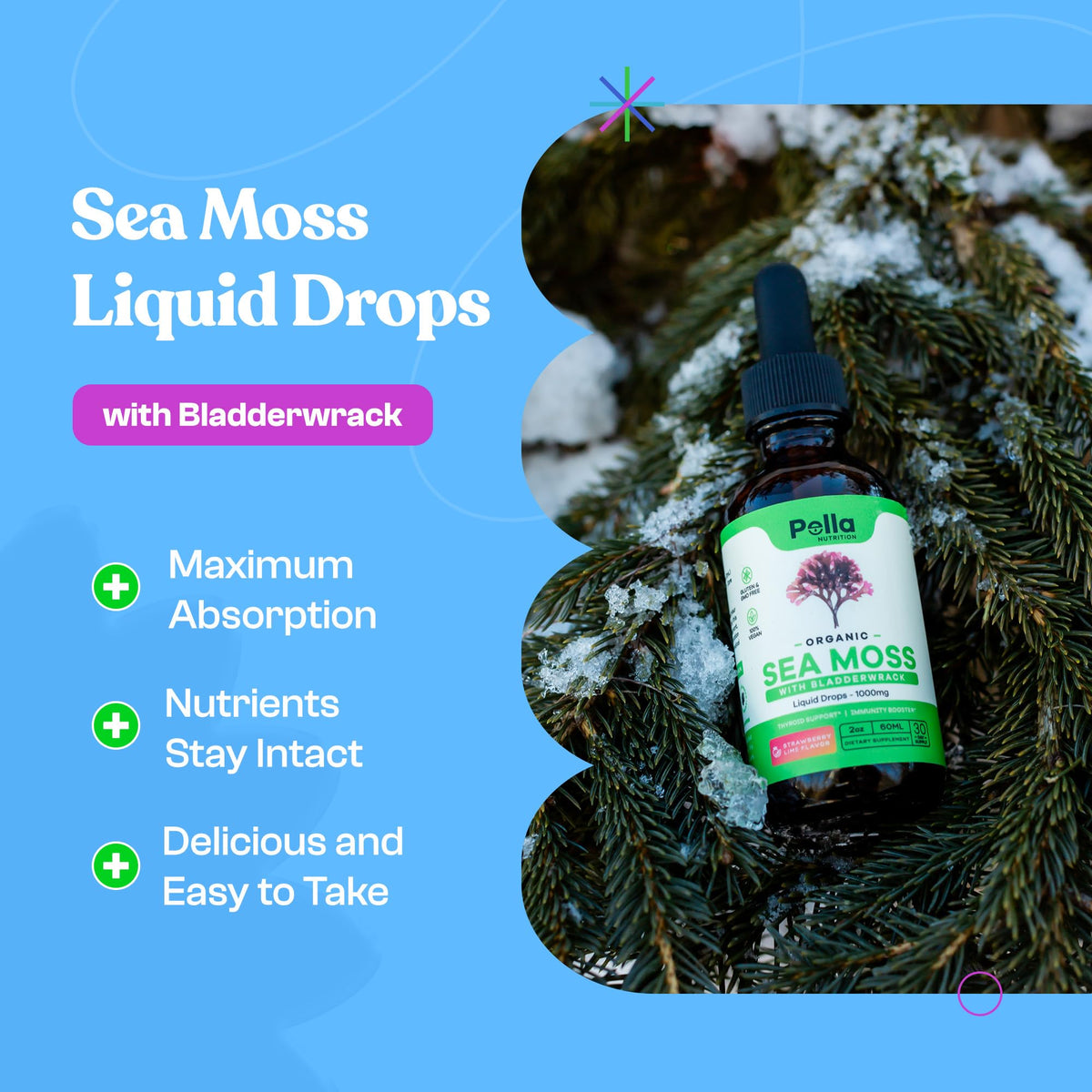 Organic Sea Moss Drops - 1000mg Irish Sea Moss - 4X Stronger than Sea Moss Gel Pella NutritionBuy Supplements Australia
