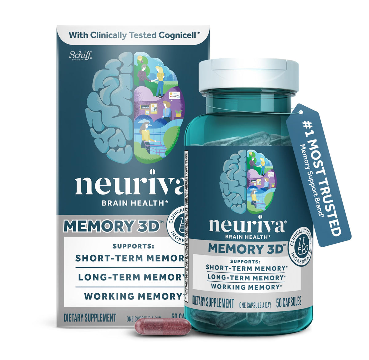 NEURIVA Memory 3D Brain Supplement - Decaffeinated Nootropic Capsules for Memory, Focus, & Cognitive Function - Short Term, Long Term, & Working Memory Support - 50ct NEURIVABuy Supplements Australia