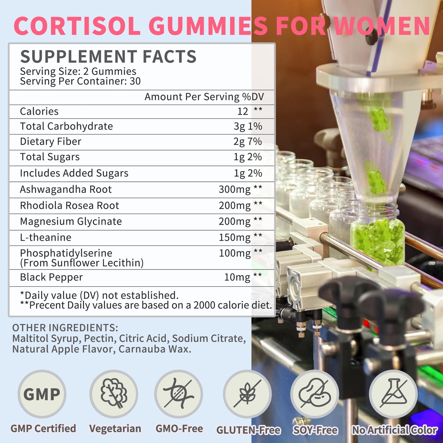 Cortisol Gummies for Women,Cortisol Manager with Ashwagandha,Magnesium,L-theanine,Phosphatidylserine,Rhodiola Rosea,Black Pepper for Mood Support,Adrenal Balance,Sleep,Vegan,Apple Flavor,60 Count HudetexBuy Supplements Australia