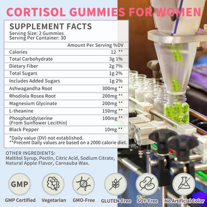 Cortisol Gummies for Women,Cortisol Manager with Ashwagandha,Magnesium,L-theanine,Phosphatidylserine,Rhodiola Rosea,Black Pepper for Mood Support,Adrenal Balance,Sleep,Vegan,Apple Flavor,60 Count HudetexBuy Supplements Australia