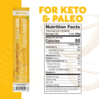 Paleovalley 100% Grass Fed Teriyaki Beef Sticks - Delicious Gluten Free Beef Snack - High Protein Keto Friendly PaleovalleyBuy Supplements Australia