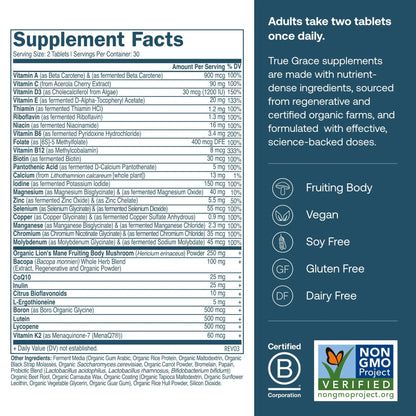 True Grace Daily Men’s Multivitamin 50+ - 60 Easy-to-Swallow Tablets - Immune, Energy, Longevity & Memory Support True Grace