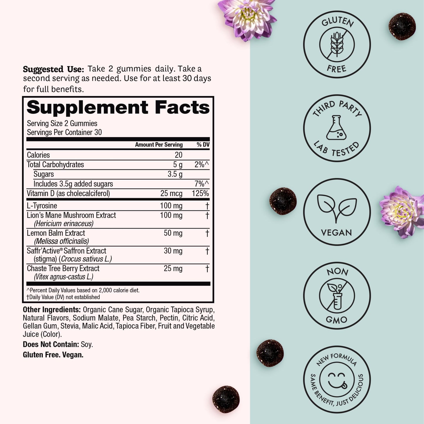 Winged Wellness Happy Her Mood Gummies - Daily Mood Enhancer Support Supplement for Women - Vitamin D with Saffron, Lemon Balm, & Lions Mane Mushrooms for Balance & Calming Relief - 50 Vegan Gummies WingedBuy Supplements Australia