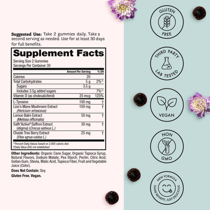 Winged Wellness Happy Her Mood Gummies - Daily Mood Enhancer Support Supplement for Women - Vitamin D with Saffron, Lemon Balm, & Lions Mane Mushrooms for Balance & Calming Relief - 50 Vegan Gummies WingedBuy Supplements Australia