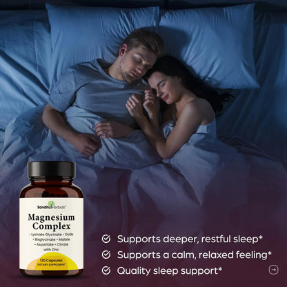 Complete Magnesium Complex 500mg for Women & Men | 120 Capsules | 6 in 1 Mag Supplement with Zinc | Quality Sleep & Muscle Health | Glycinate, Citrate SANDHUHERBALS canada supplements