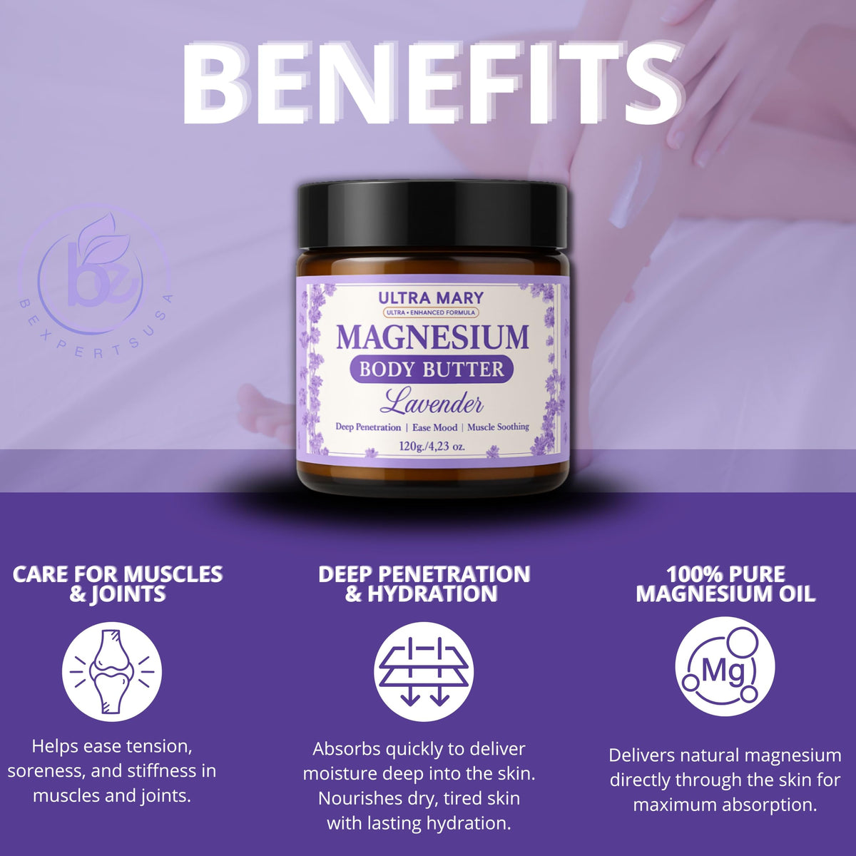 Nighttime Magnesium Cream for Pain, Nerve & Leg Cramps - Magnesium Body Butter for Sleep with Shea Butter, Jojoba Oil, Coconut Extract & Dandelion - Lavender Magnesium Lotion for Kids - 4.23oz ULTRA MARYBuy Supplements Australia