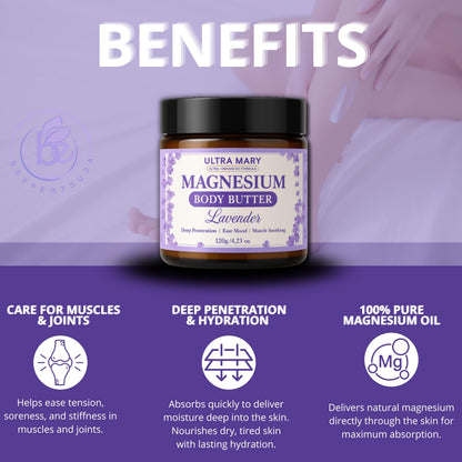 Nighttime Magnesium Cream for Pain, Nerve & Leg Cramps - Magnesium Body Butter for Sleep with Shea Butter, Jojoba Oil, Coconut Extract & Dandelion - Lavender Magnesium Lotion for Kids - 4.23oz ULTRA MARYBuy Supplements Australia