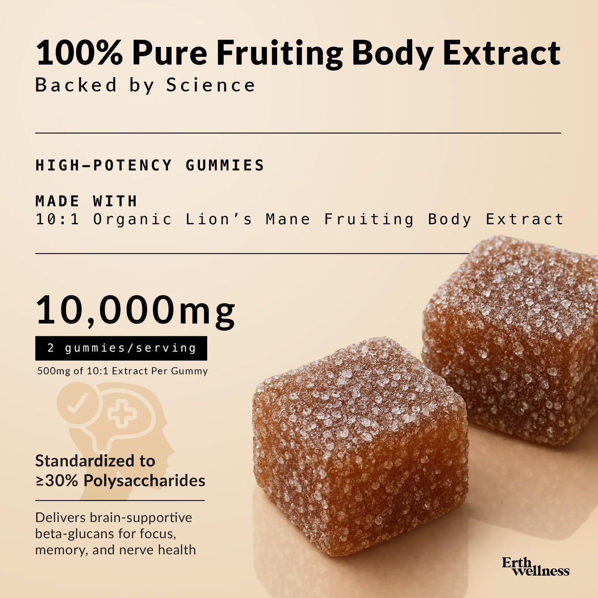 Erth Wellness Lion’s Mane Mushroom Gummies – 10,000mg Fruiting Body Extract per Serving – Brain & Focus Support – Daily Nootropic – Vegan, Low Sugar, Non-GMO – 60 Ct Erth WellnessBuy Supplements Australia