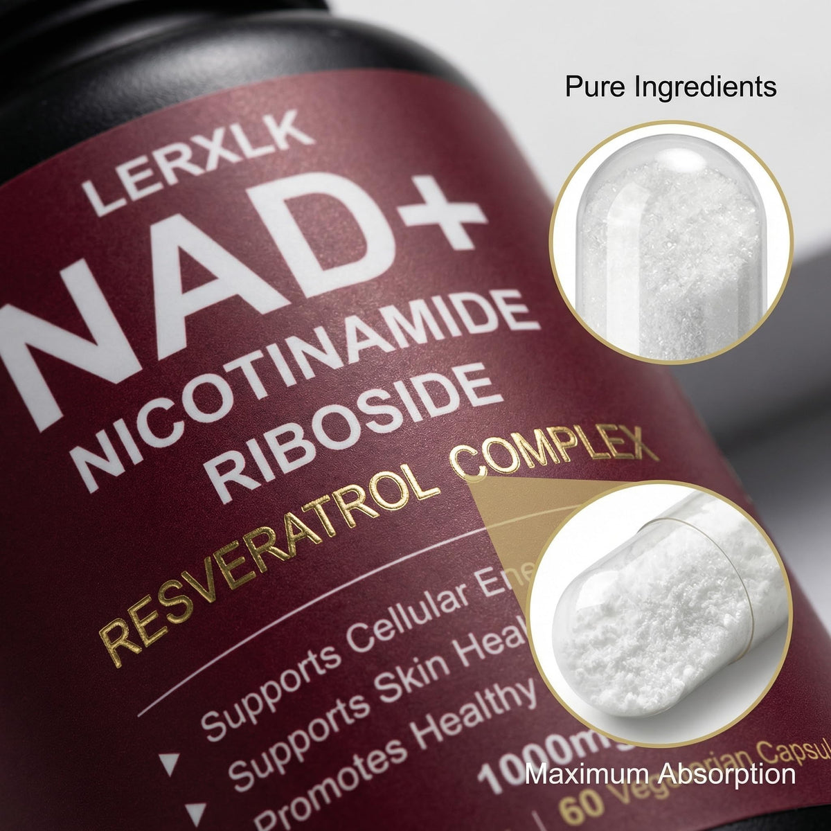 LERXLK NAD+ Supplement 1000mg – Liposomal Nicotinamide Riboside with Resveratrol, Advanced Cellular Energy & Healthy Aging Support, 60 Vegetarian Capsules LERXLKBuy Supplements Australia