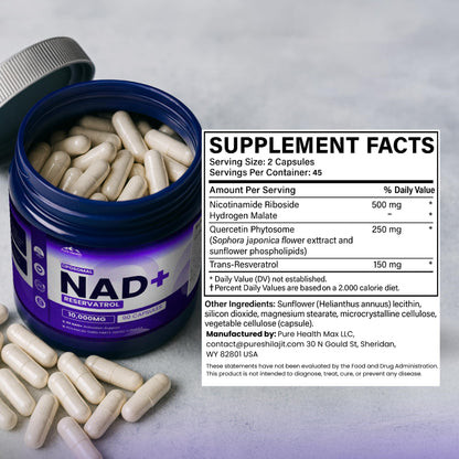 PURE HEALTH MAX PHM NAD Resveratrol Supplement - 10,000MG Extra Strength | NAD+ Liposomal Supplements for Men and Women | NMN & NMNH Alternative | 90 Capsules, 1.5 Months Supply PURE HEALTH MAXBuy Supplements Australia