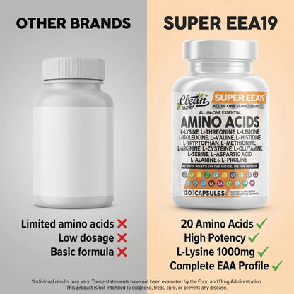 Clean Nutraceuticals Amino Acids Supplement L-Lysine, L-Threonine, L-Leucine, Isoleucine, Valine, L-Histidine, L-Tryptophan, L-Methionine, L-Arginine, L-Cysteine,