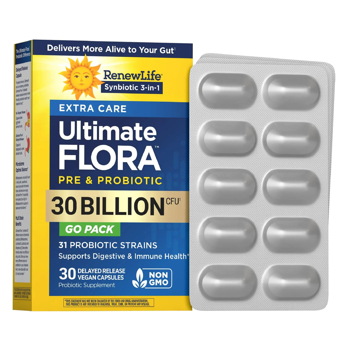 Renew Life Extra Care Go-Pack Probiotic Capsules, Daily Supplement Supports Immune, Digestive and Respiratory Health, L. Rhamnosus GG, Dairy, Soy and gluten-free, 30 Billion CFU, 30 Ct Renew Life buy supplements Au