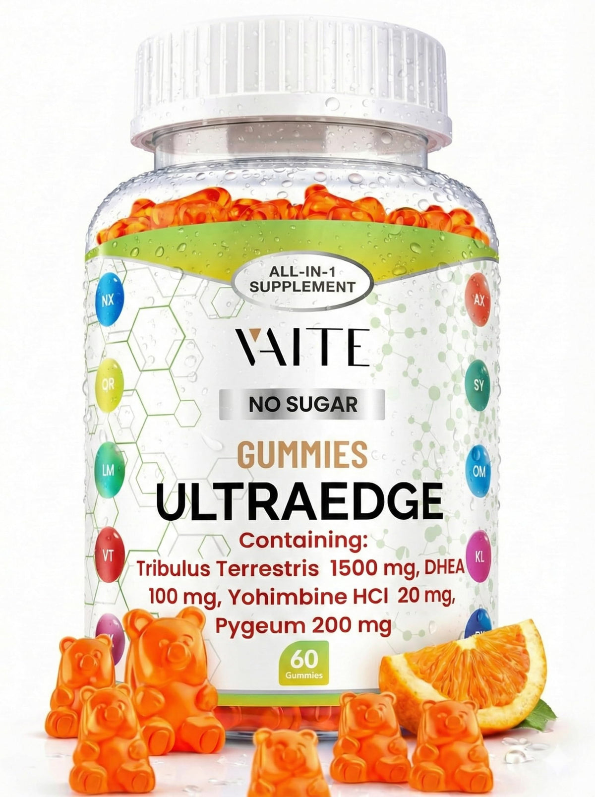 VAITE UltraEdge Herbal Complex Gummies – Tribulus Terrestris 1500mg, DHEA 100mg, Yohimbine HCl 20mg, Pygeum 200mg, Plant-Based Blend, 60 Vegan Gummies, Non-GMO, Gluten-Free, Adult Supplement VAITEBuy Supplements Australia