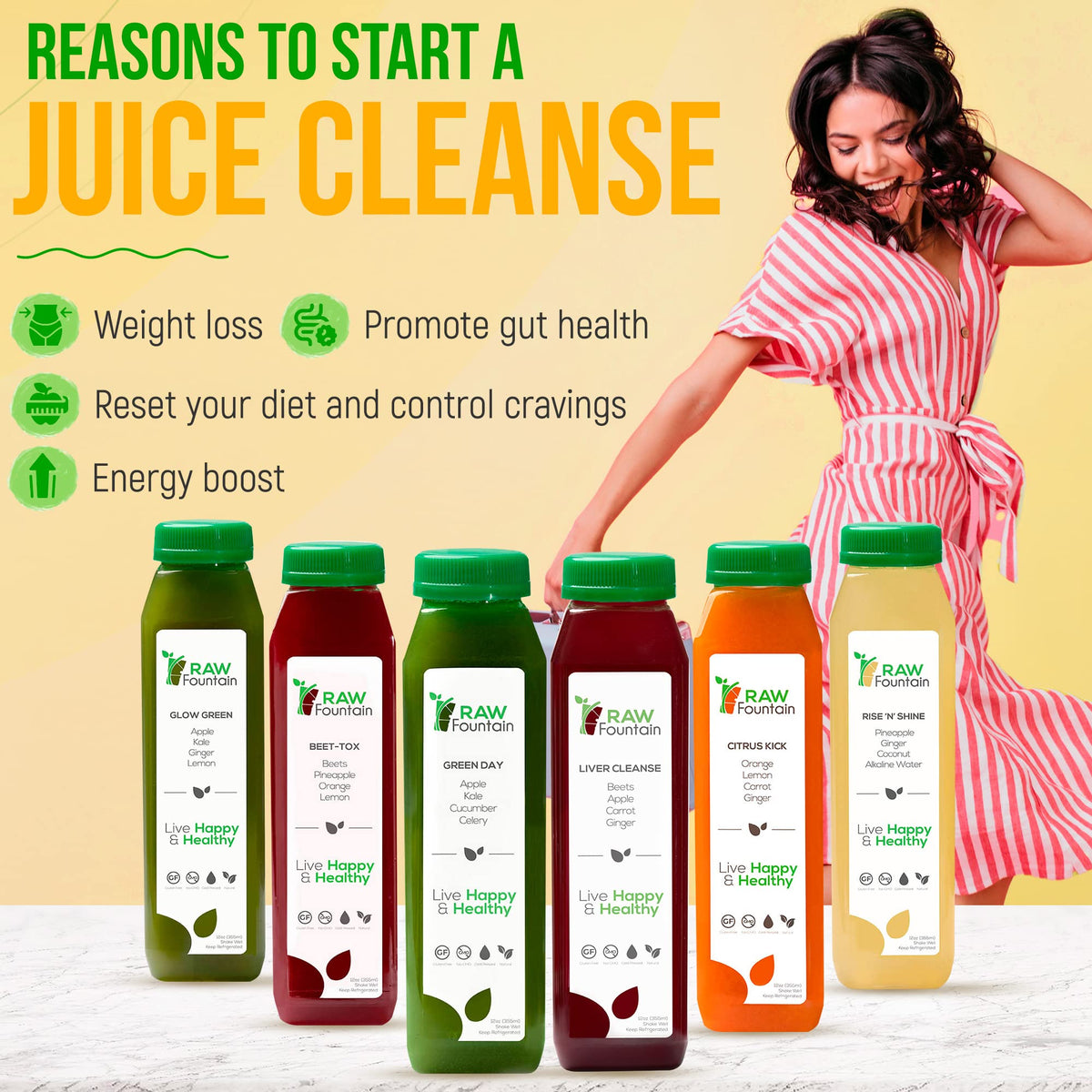 Raw Fountain 1 Day Juice Cleanse, All Natural Detox Cleanse, Cold Presssed Fruit Raw FountainBuy Supplements Australia