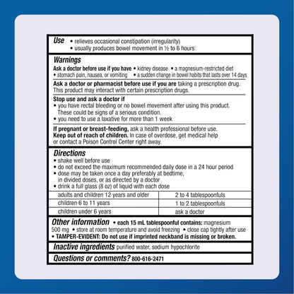 MAJOR Milk of Magnesia Saline Laxative - Original Flavor - Effective Overnight Relief - Stimulant-Free, Sugar-Free - 16 Fl Oz MAJORBuy Supplements Australia