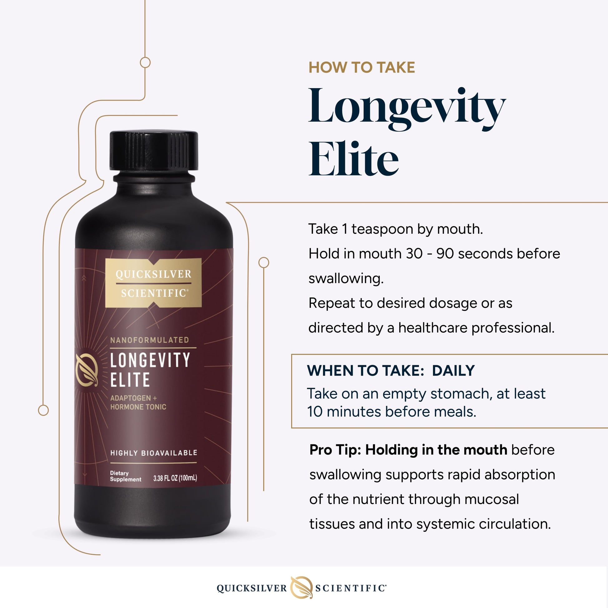 Quicksilver Scientific Longevity Elite - Liposomal Adaptogen + Pregnenolone Tonic - Herbal Supplements Designed for Age Optimization Support While Targeting AMPK, Sirtuins + Telomeres (100ml) Quicksilver ScientificBuy Supplements Australia