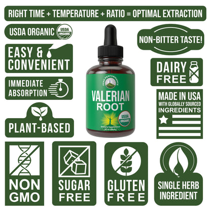 USDA Organic Valerian Root Liquid Drops Supplement. Vegan Extract Tincture for Relaxation, Sleep, Calm. Great Alternative to Valerian Capsules. Zero Sugar, Gluten Free Supplements for Women and Men Peak PerformanceBuy Supplements Australia