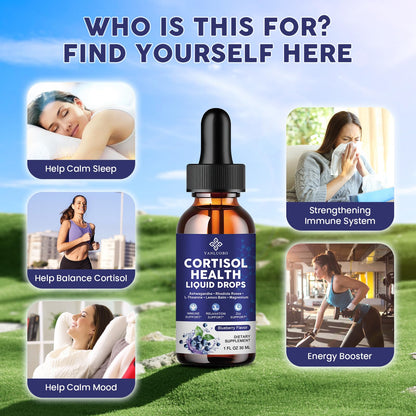 Cortisol Supplements for Women - Cortisol Manager Liquid Drops with Magnesium, Ashwagandha & Rhodiola rosea, L-theanine - Promotes Relaxation & Better Sleep, Mood, Blueberry Flavors, 1FL.OZ(2PC) YANLUOBOBuy Supplements Australia