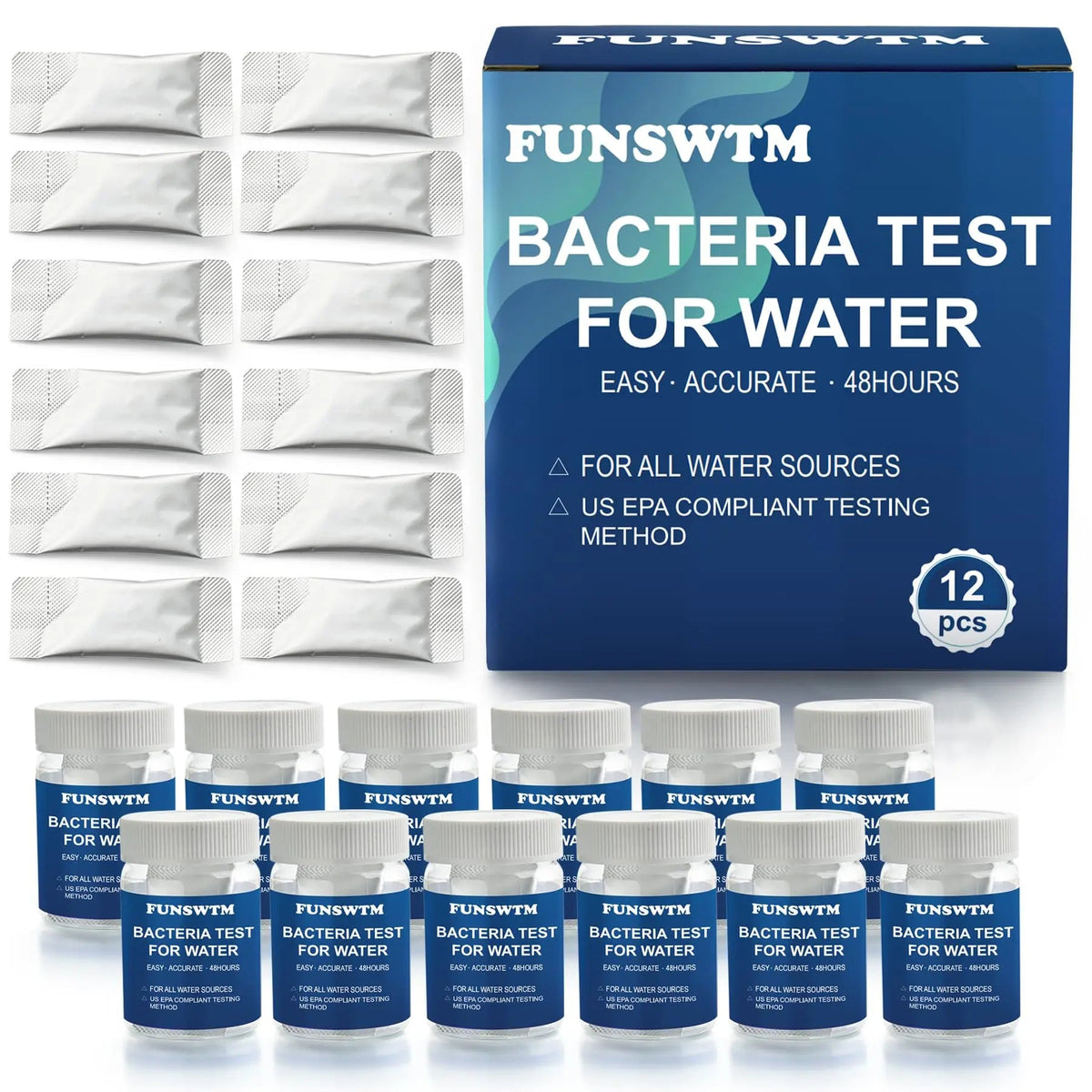 Coliform Bacteria Test Kit: 12-Pack Easy at-Home Well, Tap, Pool, Spring, Pond, Lake Drinking Water Quality Test FUNSWTMBuy Supplements Australia