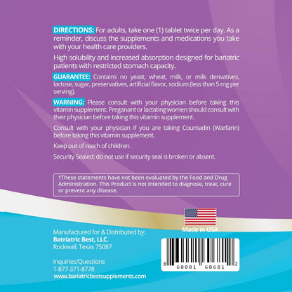 High A D E K Bariatric Multivitamin for Post DS/SADI Surgery, 25 Essential Nutrients for Post-Weight Loss Surgery, 60 Tablets Bariatric Best Supplements