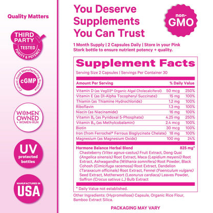 Pink Stork Hormone Balance Multivitamin for Women | 18-in-1 Vitex, Saffron, Ashwagandha, Magnesium | Mood, Energy, Cortisol, Adrenal Support | PMS, Perimenopause Support | 60 Vegan Capsules Pink StorkBuy Supplements Australia
