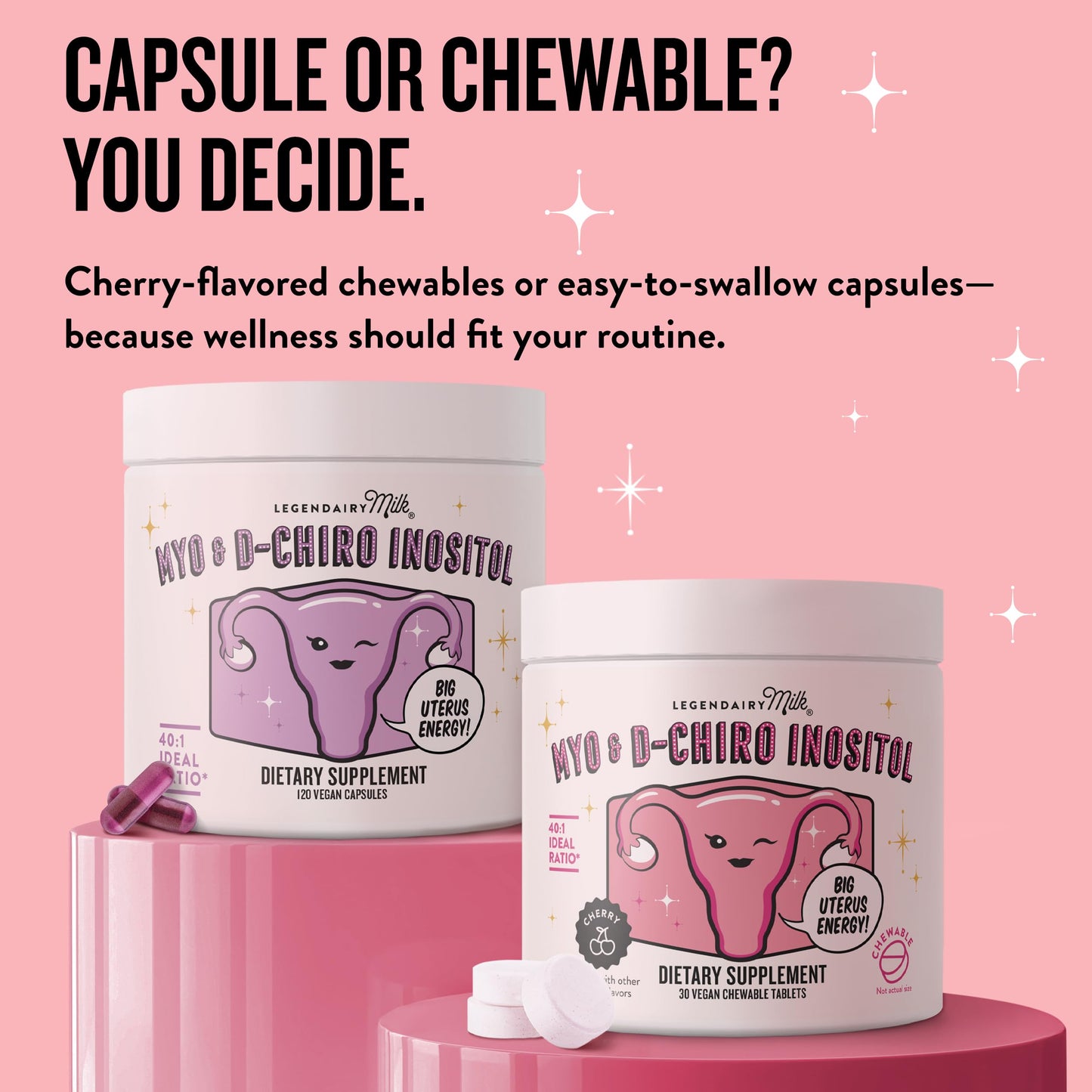 Legendairy Milk Myo-Inositol & D-Chiro Inositol Supplement for Women, 40:1 Ratio, PCOS & Fertility Support, Hormone Balance, Sugar Free Vegan Chewable Tablets, Cherry Flavor, 30 Day Supply Legendairy MilkBuy Supplements Australia