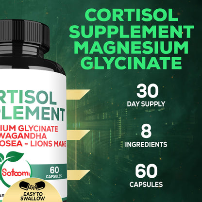 Satoomi 8in1 Cortisol Manager with Magnesium Glycinate, Ashwagandha, Rhodiola Rosea, Lions Mane & More - Cortisol Reducer Supplement Men & Women - 60 Capsules SatoomiBuy Supplements Australia