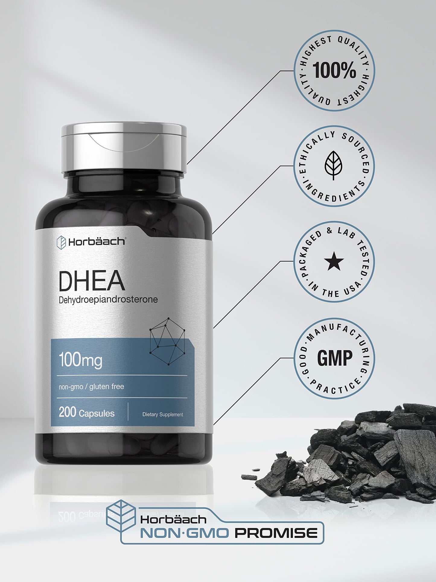 Horbäach DHEA 100mg | 200 Capsules | Supplement for Men and Women | Non-GMO, Gluten Free HorbäachBuy Supplements Australia