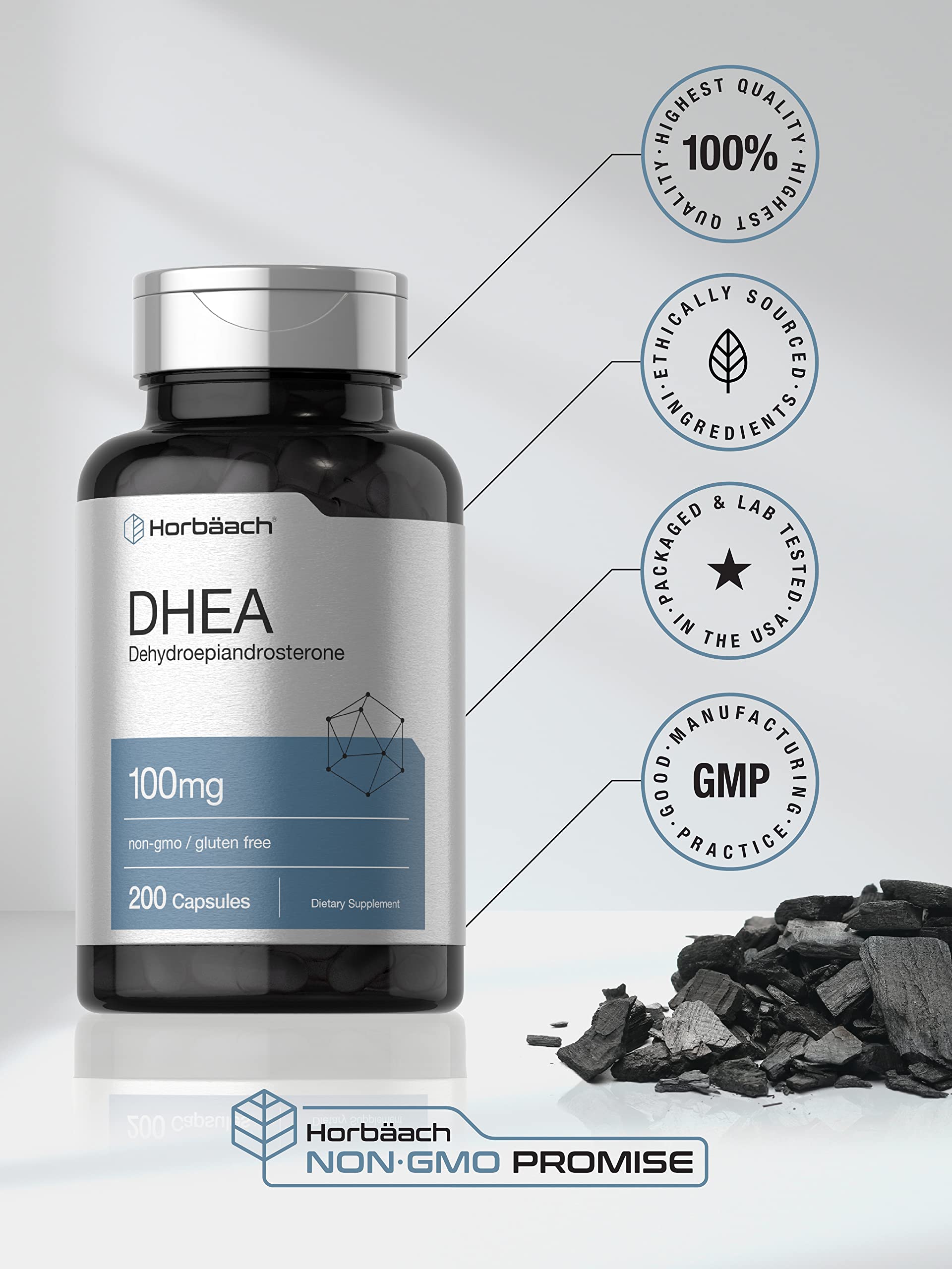 Horbäach DHEA 100mg | 200 Capsules | Supplement for Men and Women | Non-GMO, Gluten Free HorbäachBuy Supplements Australia