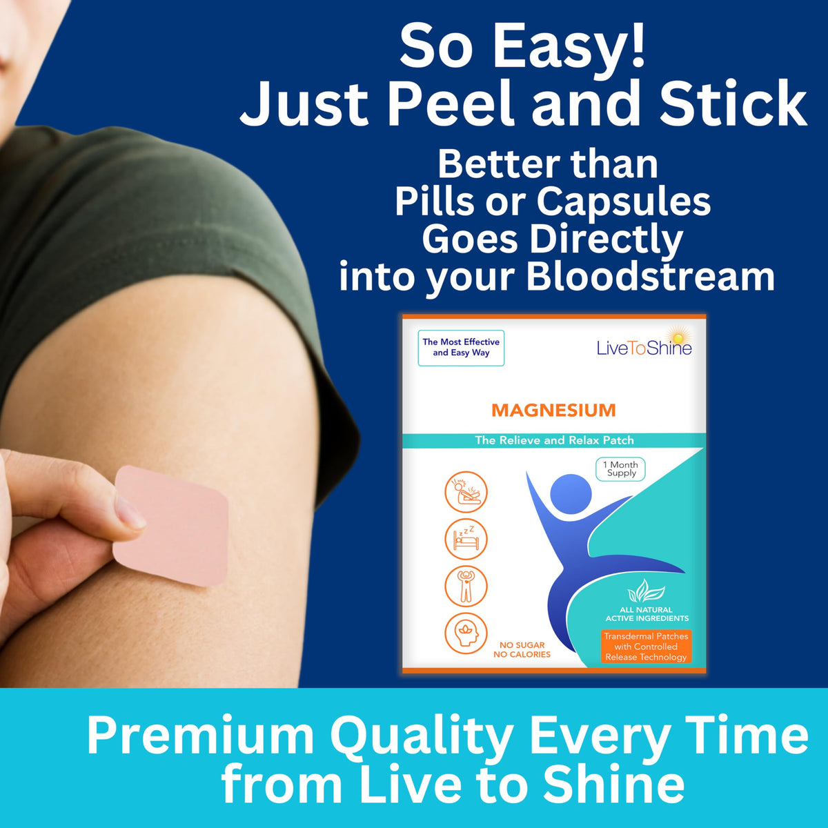 Magnesium Patches for Men and Women - Sleep Support & Relaxation, Muscle Recovery, Nerve Function - USA Made - 30 Premium Fast-Acting, Slow-Release Patches - Live To Shine Live To ShineBuy Supplements Australia