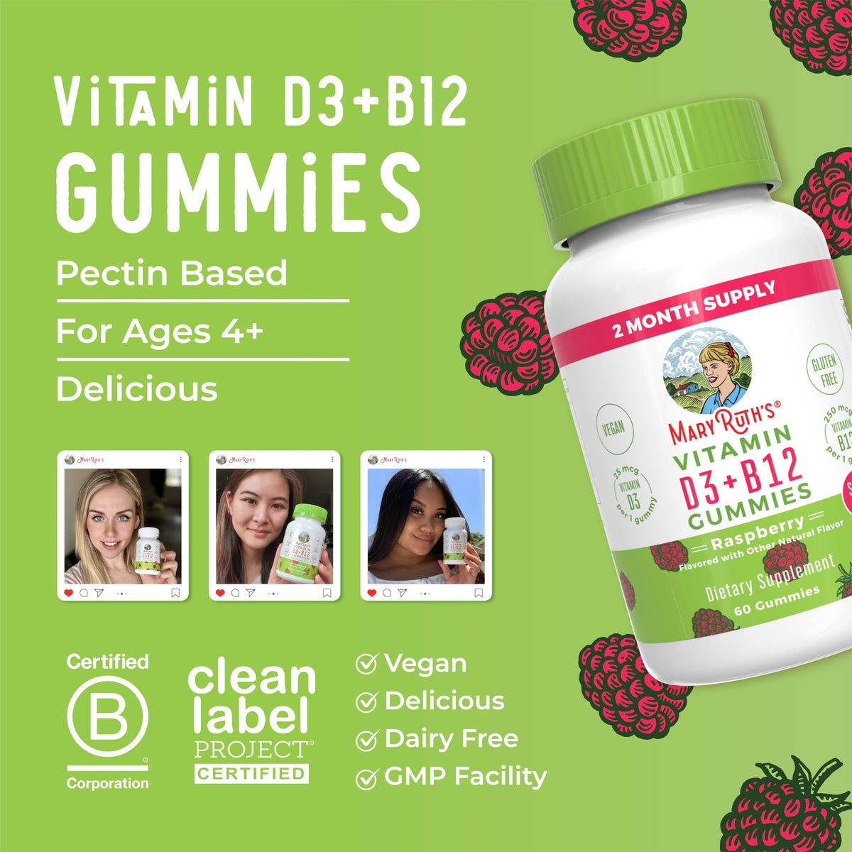 MaryRuth Organics Sugar Free | 2 Month Supply | Vitamin D & B12 Vitamin Supplements for Adults & Kids | Bone Health | Immune Support | Vegan | Non-GMO | 60 Servings MARYRUTH'SBuy Supplements Australia