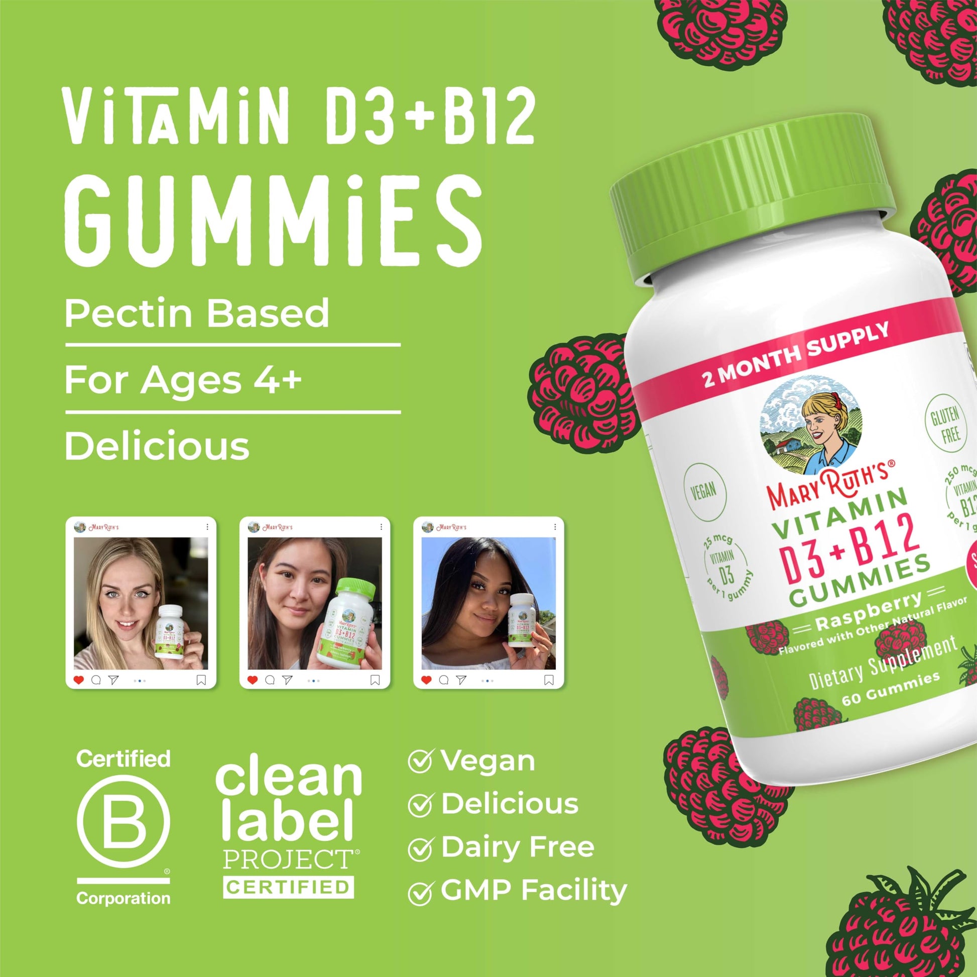MaryRuth Organics Sugar Free | 2 Month Supply | Vitamin D & B12 Vitamin Supplements for Adults & Kids | Bone Health | Immune Support | Vegan | Non-GMO | 60 Servings MARYRUTH'SBuy Supplements Australia