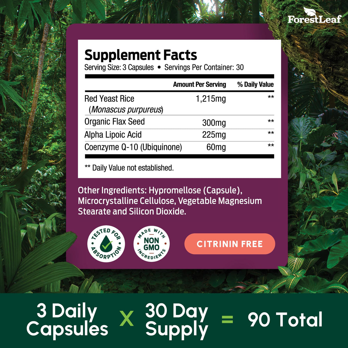Red Yeast Rice 1215 mg. Capsules - Extra Strength Red Rice Yeast with CoQ10 Supplement, Plus Alpha Lipoic Acid & Organic Flaxseed, Citrinin Free,